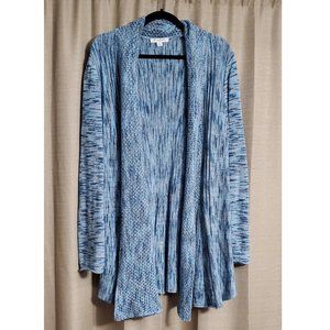 Knitted Open Front A-line Cardigan - Blue Marled 2X Studio Works